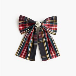 NWT J. Crew Factory Embellished Tartan Bow Barrette Holiday Christmas Red Black